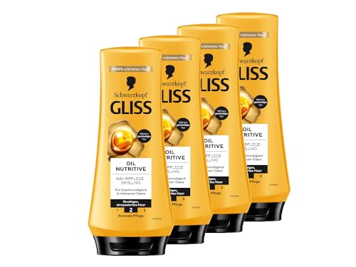 Gliss Spülung Oil Nutritive (4x 200 ml), Haarspülung nährt strohiges, strapaziertes Haar intensiv, Pflegespülung sorgt für perfekte Kämmbarkeit