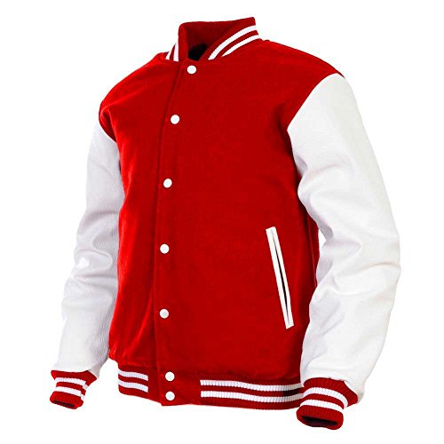 Herren Varsity Jacke Echtleder Ärmel und Wollmischung Letterman Jungen College Varsity Jacken XXS-5XL, Rot (ar-2), Medium