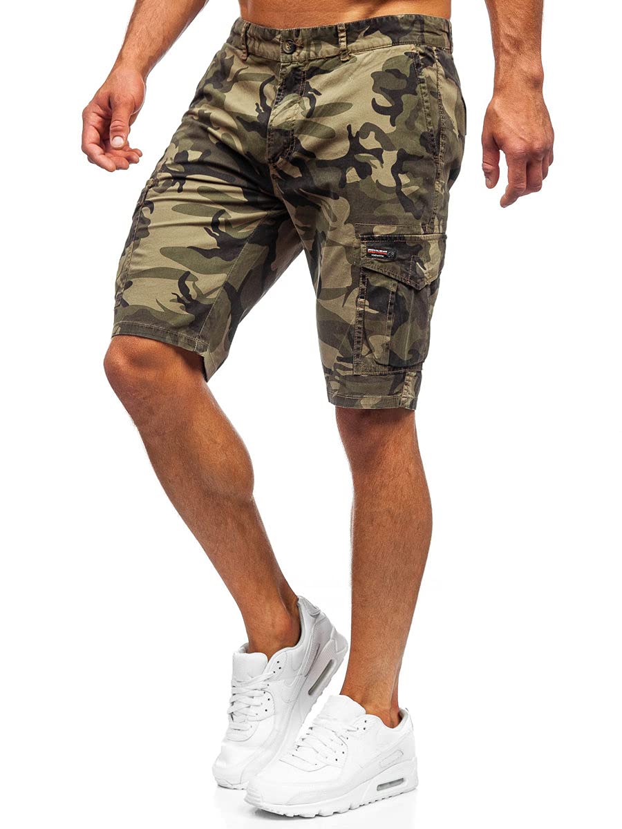 BOLF Herren Kurze Hose Cargo Sporthose Shorts Bermudas Camouflage Army Military Motiv Camo Stretch Sommerhose Freizeithose Outdoor Street Style 6713 Khaki S [7G7]