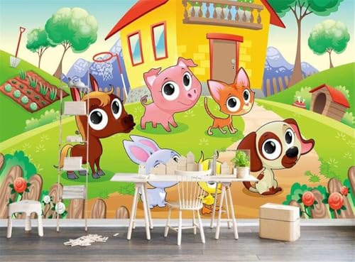 Cartoon Tiere Pferde Schweine Hunde Kaninchen 3D Tapete Poster Restaurant Schlafzimmer Wohnzimmer Sofa TV Dekorative Wand-150cm×105cm