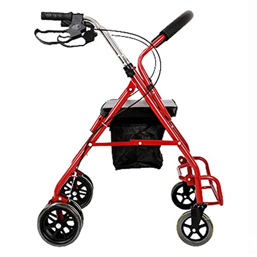 Mobility Walker Walker für Senioren, Gehrollator mit 4 Rädern, aufrechter Lauflernwagen mit Armlehnenstütze und Sitz, Gehhilfen für Behinderte und ältere Menschen für Einkaufen/Freizeitreisen, rot, B