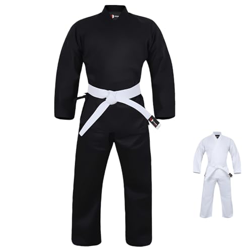 Rewon Gear Karate-Uniform für Kinder und Erwachsene Leichte Karate-Gi-Kampfsport-Uniform für Schüler ohne Gürtel (Schwarz, 0(Height: 130~139cm)(4.27~4.56ft))