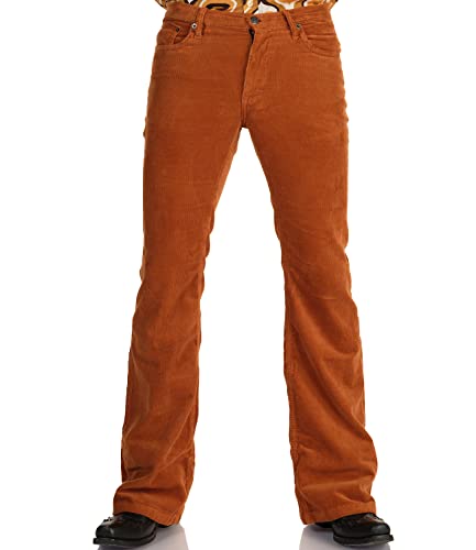 Comycom Herren Cord Bootcut Hose mittelbraun - Männer Cordhose im Retro-Style, 70er-Jahre braune Cordjeans, Cord-Flared-Jeans