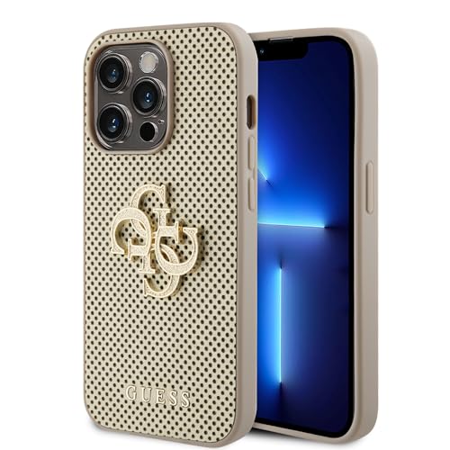 CG MOBILE Guess Perforierte PU 4G Glitzer Hülle für iPhone 15 Pro Max (Gold)