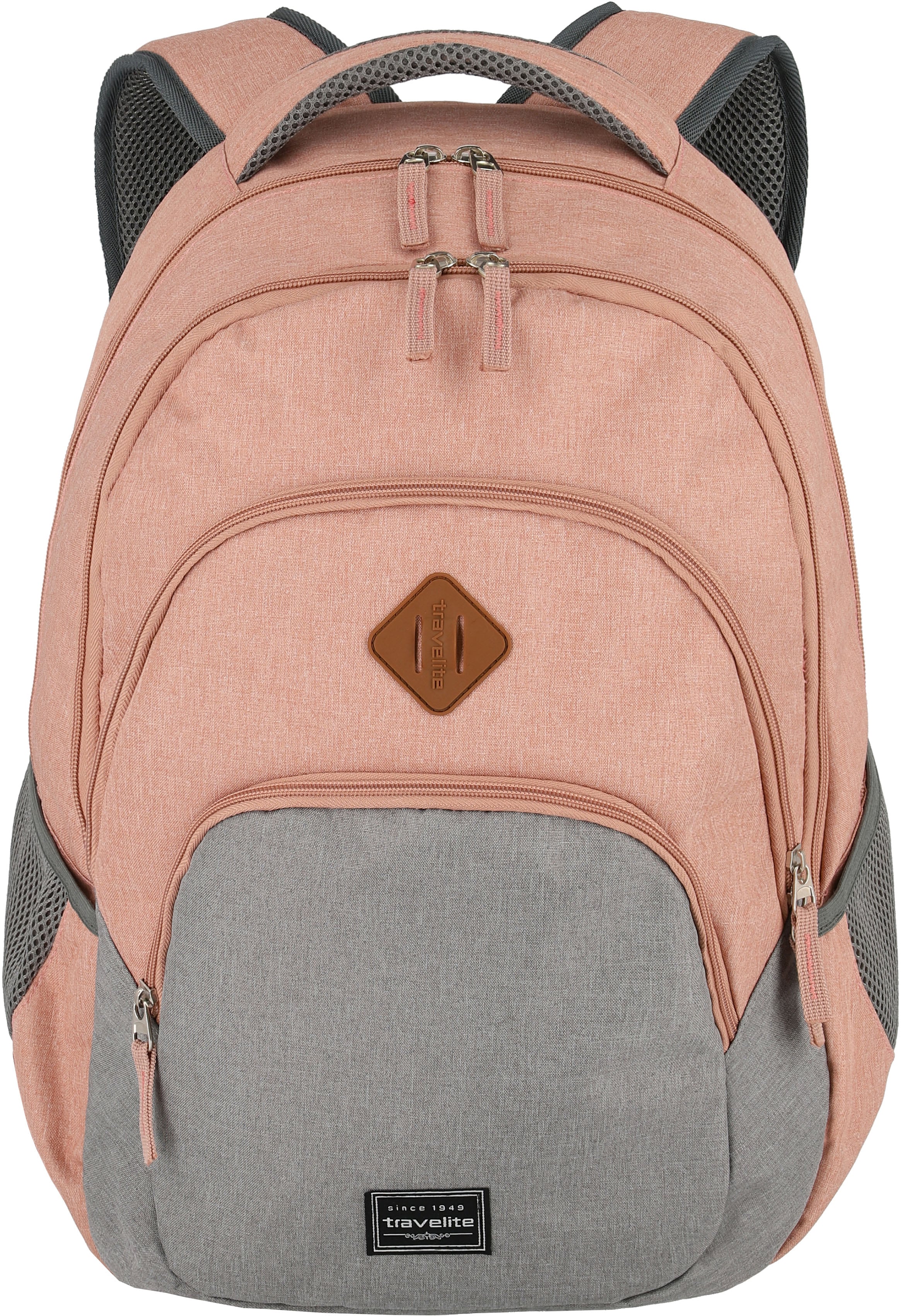 travelite Laptoprucksack "BASICS Melange, rosa/grau", Arbeitsrucksack Schulrucksack Freizeitrucksack mit 15-Zoll Laptopfach