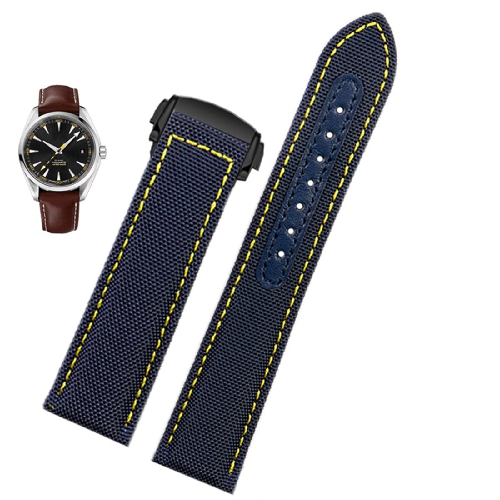 BANDKIT Uhrenarmband aus Segeltuch für Omega Seamaster 300 Speedmaster AT150, 19 mm, 20 mm, Herren-Zubehör, Blau / Schwarz, 20 mm, Achat