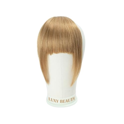 Pony Extension für Damen Echthaar-Pony, 3 Clips, 3D-Stumpfschnitt, Naturhaar-Pony, Overhead-Clip in Haarverlängerungen, nicht Remy, 6,3 x 11,4 cm, Schwarz, Braun, Blond Fringe Bangs(Light Brown 27)