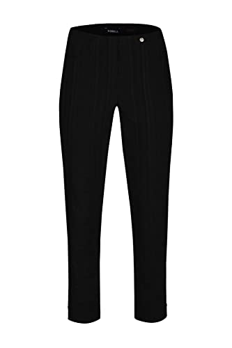 Robell Style BELLA09 – 7/8 Damenhose, Sommerhose mit Seersucker Struktur, Gerade geschnittenes Bein mit Gesässtaschen Farbe Schwarz Größe 38