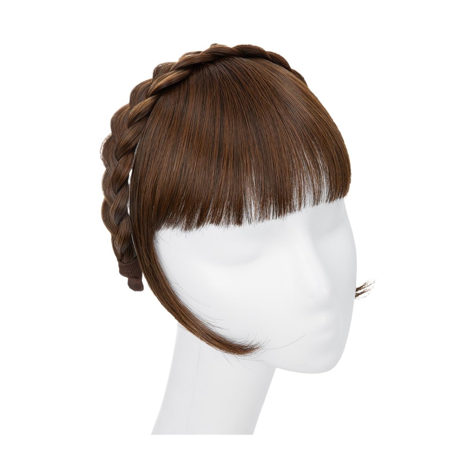 Pony Extension für Damen Synthetische Stirnband-Pony-Verlängerung, Kunsthaar, stumpfe Fransen mit langen Seiten for Frauen, natürlicher falscher schwarz-braun-blonder Pony Fringe Bangs(4-30)