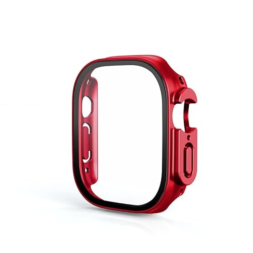 TONECY Glas + Abdeckung für Apple Watch Hülle Ultra 49 mm PC Bumper gehärtetes Gehäuse Displayschutzfolie Schale Iwatch Zubehör Serie Ultra Cover (Farbe: Original Rot, Größe: Ultra 49 mm)