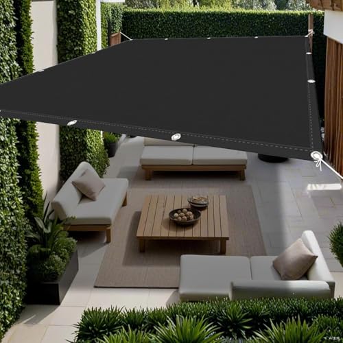 Sonnenschutzsegel mit Ösen, 150 x 320 cm (59 x 126 Zoll), 185 g/m² Material, Sonnenschutzstoff, 98% UV-Schutz, Sonnenwind für Outdoor-Gartenterrassenparty, schwarz, 125 x 620 cm (49 x 244 Z