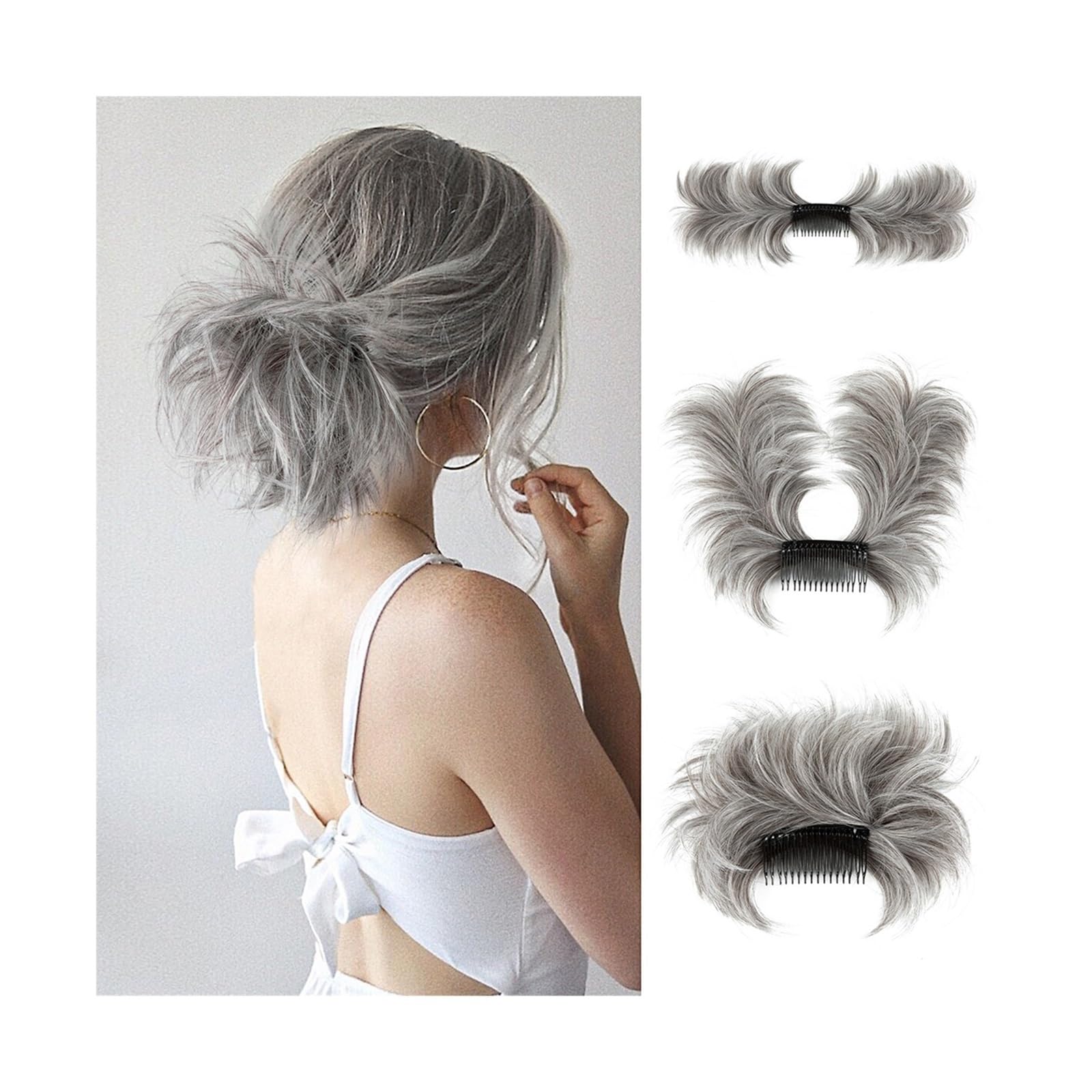 Haarteile Haarknoten Clip-In-Haarteile, Donut-Hochsteckfrisur, Kunsthaar-Dutt-Extensions, unordentliches lockiges Haar, Chignon, Haargummis, Haarteile for Frauen Brötchen Haare(6A 1001)