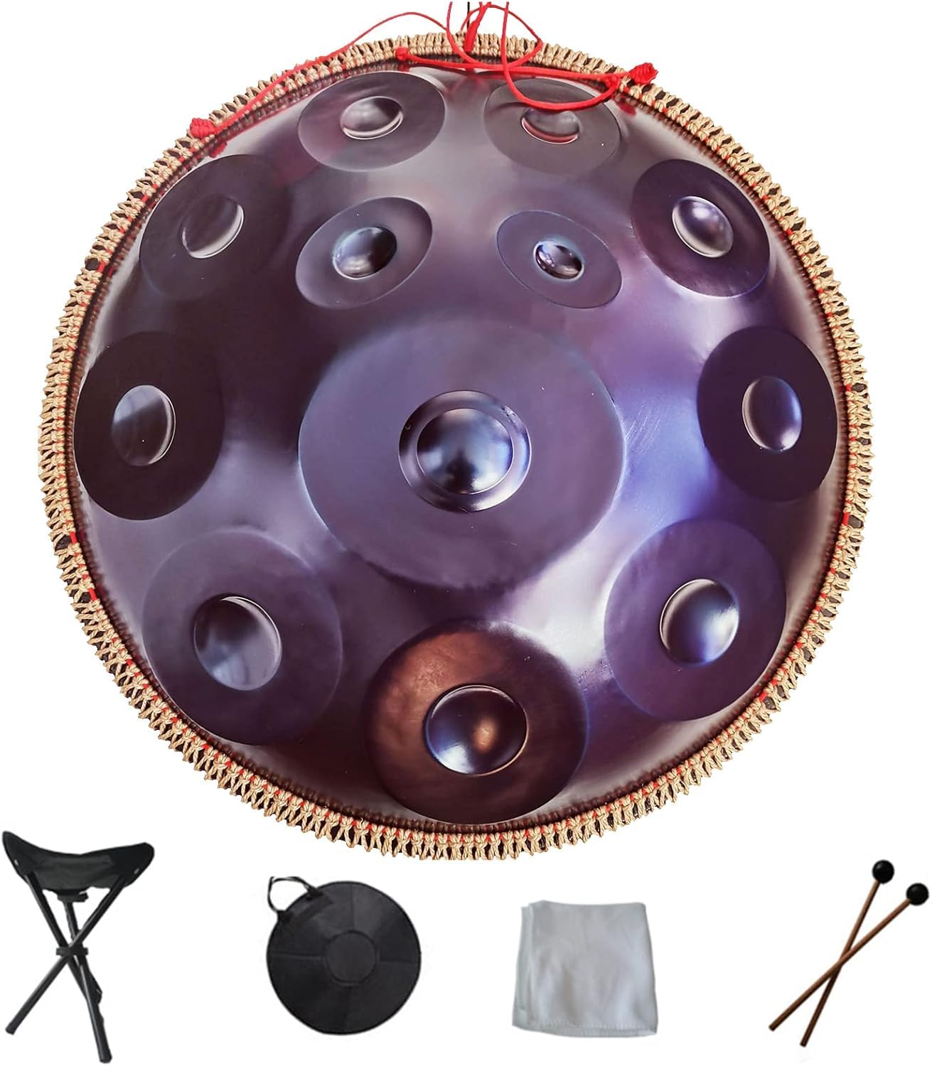 Handpan Drum Hand Pan 9 10 12 14 Noten Professionelles Schlaginstrument Handpan aus Stahl mit Reisetasche, Seildekoration und Schlägeln für Meditation Yoga Zen, Lila, 12 Noten