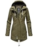 MARIKOO Damen Winter Jacke Winterjacke Mantel Outdoor wasserabweisend Softshell B614 [B614-Zimt-Olive-wL-Gr.L]