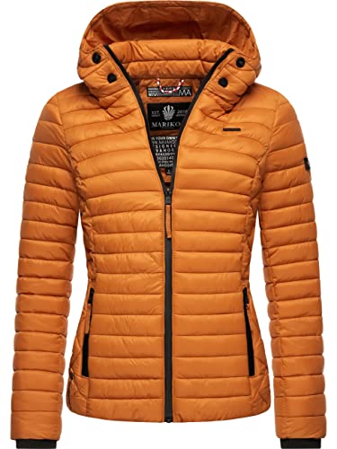 MARIKOO Damen leichte Übergangsjacke Steppjacke mit Kapuze Samtpfote Rusty Cinnamon Gr. S