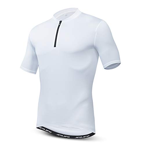 Herren Radtrikot Kurzarm Outdoor Biking Bekleidung mit 3 Gesäßtaschen, Weiß, Mittel