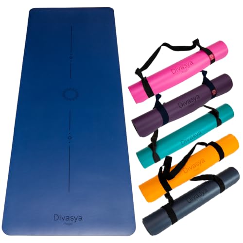 DIVASYA Premium Yogamatte rutschfest: Naturkautschuk rutschfest & japanische professional grip Oberfläche | großzügige Maße 185x68x0,45cm | Tragegurt |4,5mm dicke Yoga Matte rutschfest