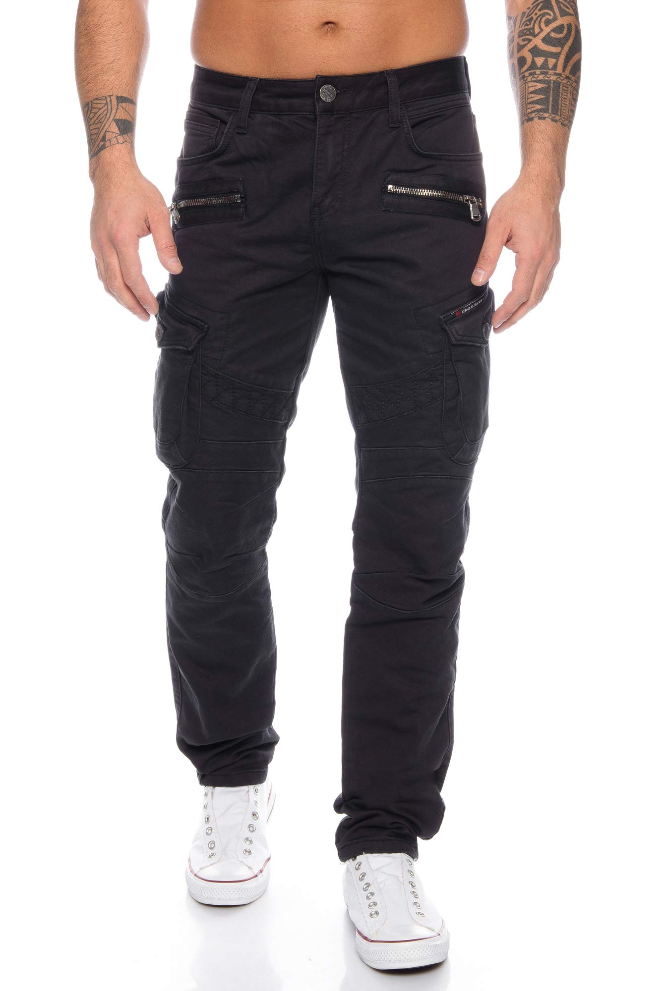 Cipo & Baxx Herren Cargo Jeans Hose (Schwarz, W36/L34)