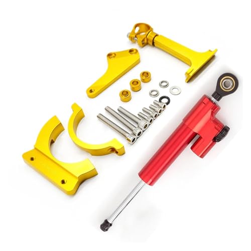 Dämpfer Lenkungsstabilisator Motorrad Aluminium Lenkungsdämpfer Stabilisieren Halterung Unterstützung Montage Kit Für Kawasaki Für ER6N ER6F Für Ninja 650R 2006-2008 CNC-Halterung(Red Gold)