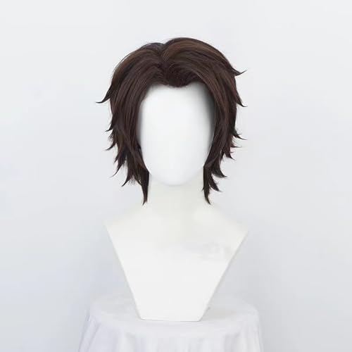 WCCNKK BLEACH Aizen Sousuke Cosplay Perücke + Perückenkappe, Kurze Braune Haare, Geeignet Für Halloween, Party, Karneval, Halloween-Dekorationszubehör, Anime-Geschenk