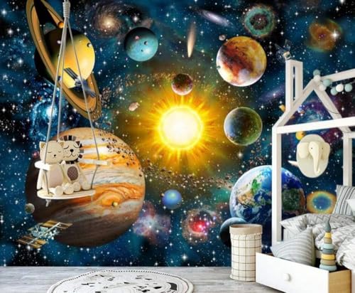 Cartoon Weltraum Universum Planet 3D Tapete Poster Restaurant Schlafzimmer Wohnzimmer Sofa TV Dekorative Wand-350cm×256cm