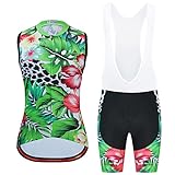 Fahrradbekleidung Damen Radweste Anzug|Radsportanzug Fahrradweste Sommer|Radtrikot Ärmellos Frauen Set,Atmungsaktiv MTB Fahrradtrikot Sleeveless Oberteil und Radhose mit 19D Gel Sitzpolster(2,M)