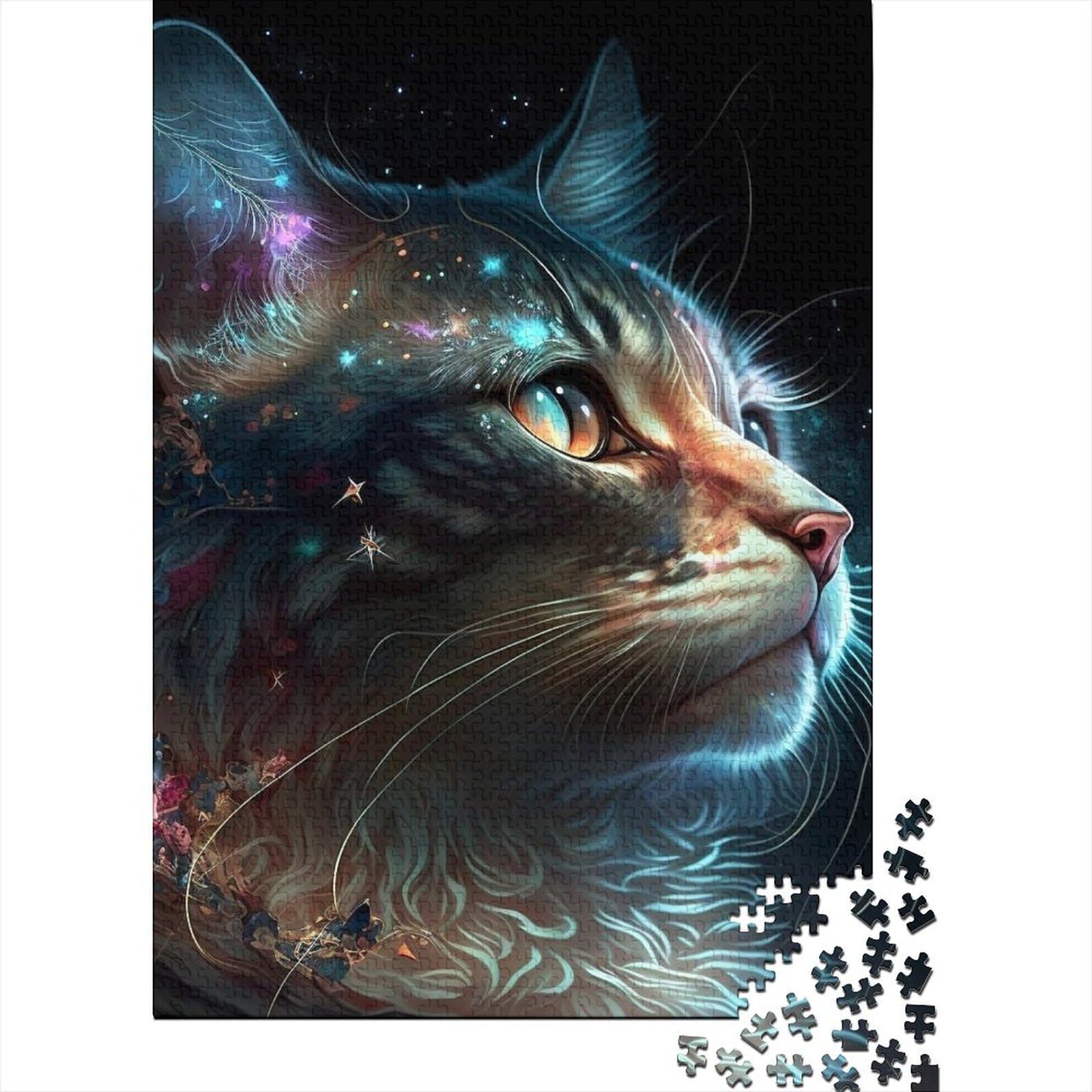 Art Bunte Katzen Holzpuzzle Puzzles für Erwachsene Teenager 1000 Teile Puzzles Dekomprimierendes geistiges Lernspielzeug 75x50cm