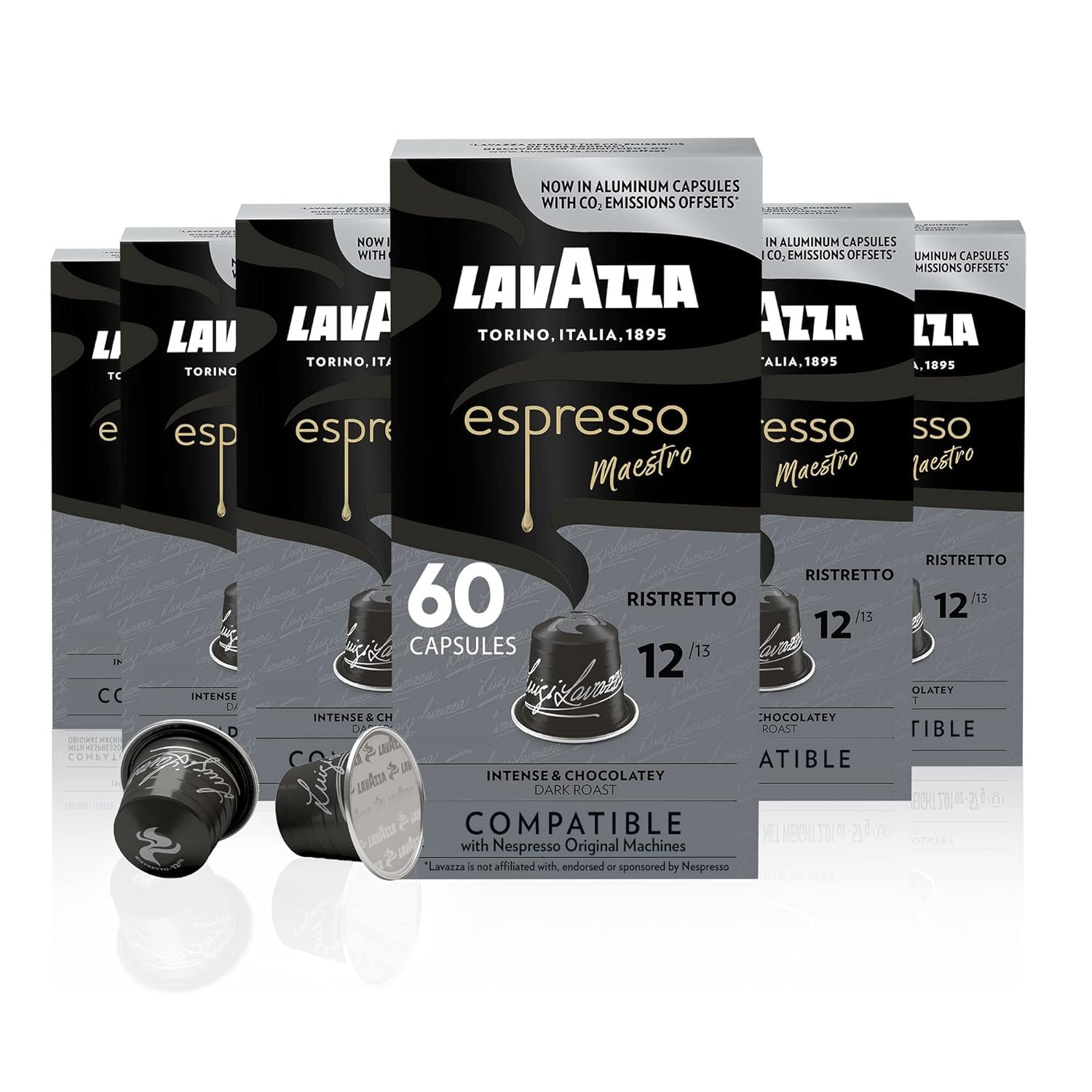 Lavazza Lavazza Ristretto Noble Dark Roast Coffee Capsules Compatible with Nespresso Original Machines (Pack of 60), Ristretto, 60 Count