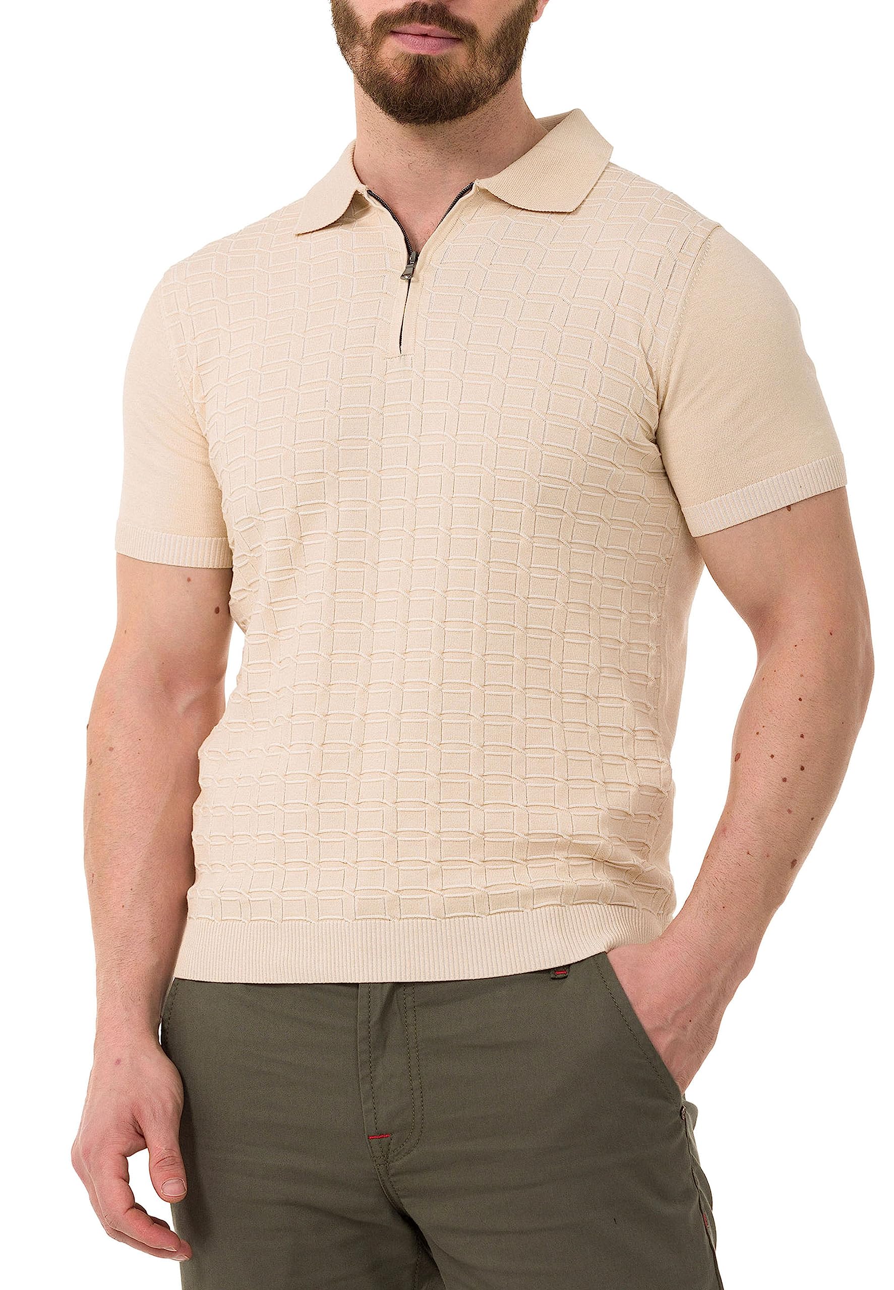 Cipo & Baxx Herren Poloshirt Strıck Reıßverschluss Kurzarm CT752 Beige M