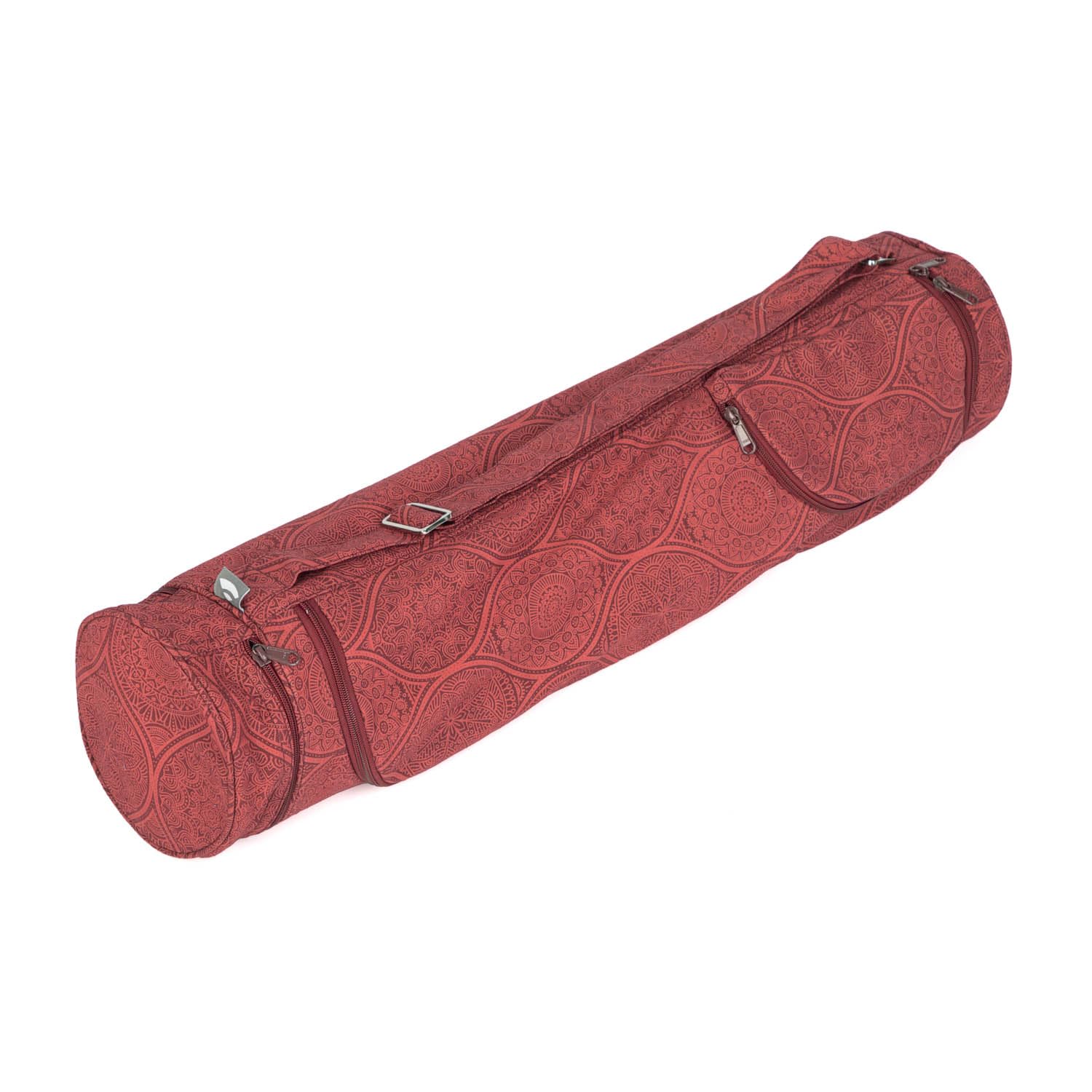 Bodhi Yogatasche ASANA Bag Cotton | Maharaja Collection | Yogamattentasche in verschiedenen Größen | Baumwolltasche für Yogamatte & Zubehör | inkl. Außentaschen | 70 cm | Mayuri/dunkelrot