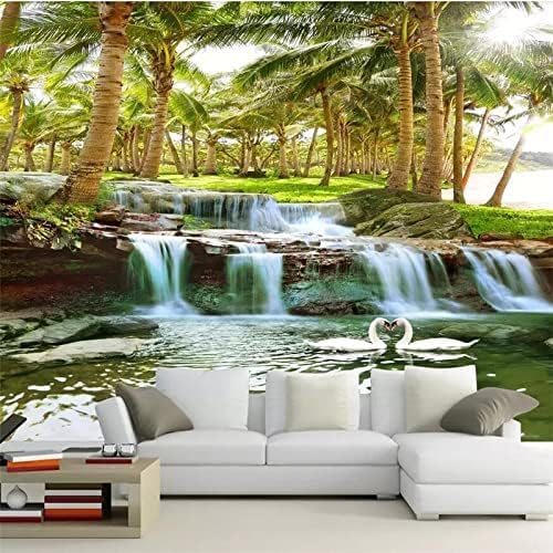 Kokosnussbaum Wald Wasserfall 3D Tapeten Wanddekoration Fototapete Sofas Wohnzimmer Wandbild Schlafzimmer-400cm×280cm