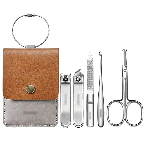 Fingernagelknipser-Set Tragbares Nagelknipser-Set for Männer und Frauen, Fingernagelknipser aus Edelstahl mit Reiseetui aus Leder, 5-teiliges professionelles Maniküre-Set Nagelpflegesets