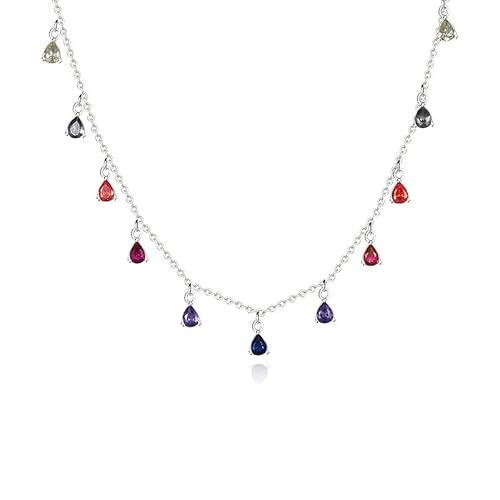 CLLBANT Bunte Quaste Wasser Zirkon Halskette Schlüsselbein Kette für Frauen 925 Sterling Silber Schmuck (Silber)