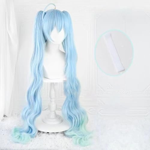 WCCNKK Anime Cosplay Perücke, Hatsune Miku Snow Miku Sakura Perücke, Grünblaues 110 cm Langes Haar, Mit Kostenloser Perückenkappe, Für Party Alltag Halloween Perücke, Anime-Dekoration,C