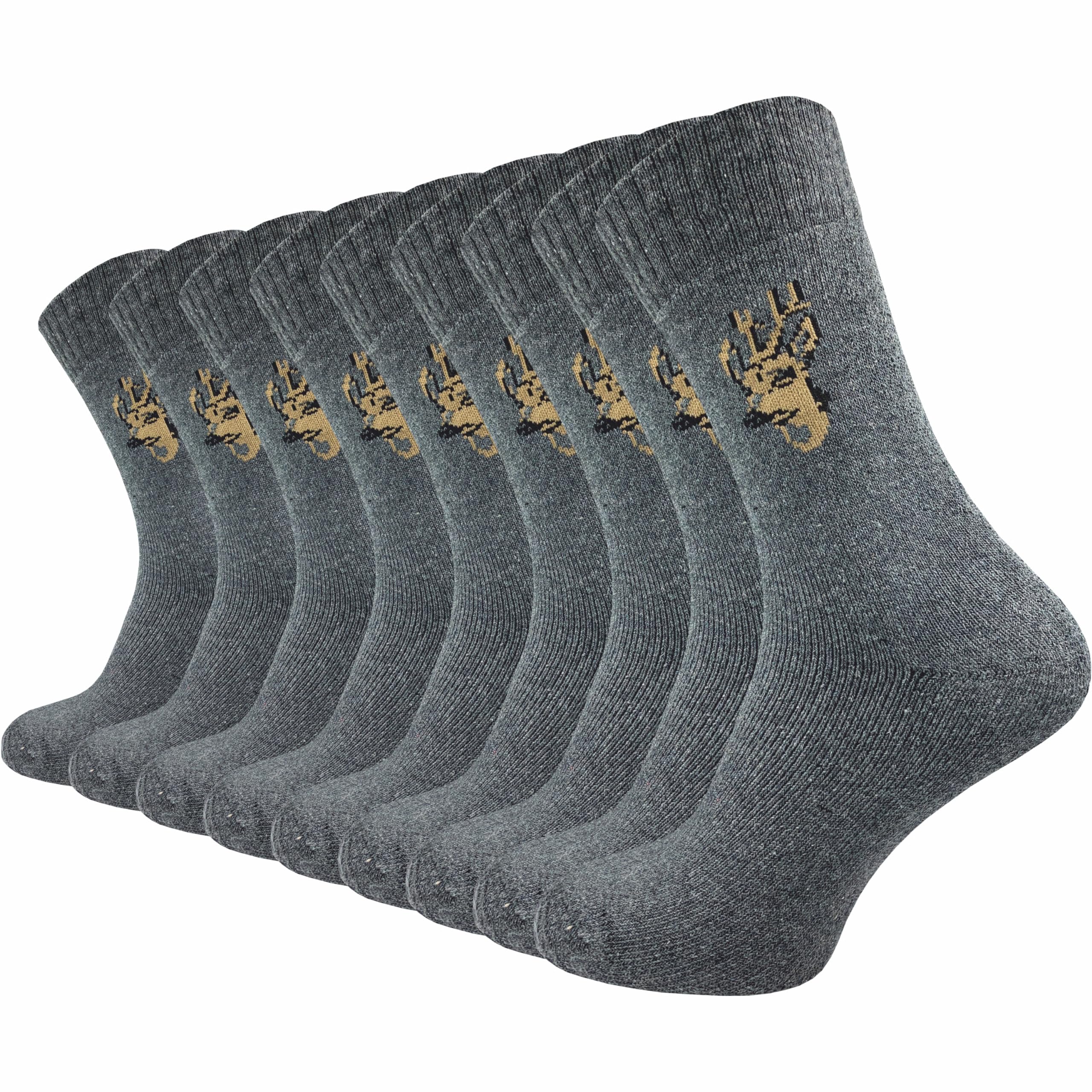 GAWILO Jägersocken für Herren (9 Paar) | Robuste Army- und Freizeitsocken mit Frotteefuß verhindert Bildung von Blasen und reguliert Feuchtigkeit (39-42, grau + Hirsch)