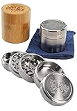 Black Leaf BL Deluxe Grinder 5-teilig Ø 59mm | hochwertiger Crusher aus rostfreiem Stahl | Premium Grinder mit Jeansbeutel und Bambus Box | Höhe 56mm