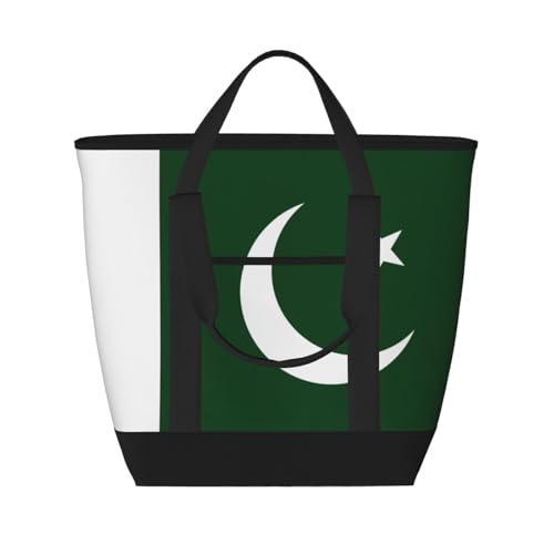 YQxwJL Isolierte Kühltasche, Einkaufstasche, Motiv: Flagge von Pakistan, großes Fassungsvermögen, für Reisen, Strand, wiederverwendbare Einkaufstasche für Erwachsene, Schwarz, Einheitsgröße