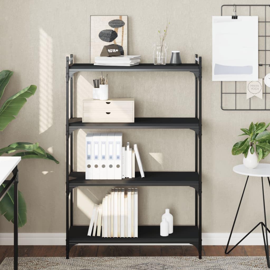 KLYEON Bücherregal 4 Böden Schwarz 80x30x120 cm Holzwerkstoff,Industrielles Bücherregal mit viel Stauraum für Zuhause Regalsysteme