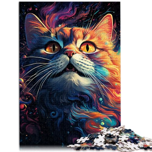 Puzzlespiel, farbenfrohe psychedelische Galaxiekatze, für Erwachsene, 1000 Teile, Holzpuzzle, Spaß für Aktivitäten zu Hause, Geburtstagsgeschenk, Reisegeschenk, 1000 Teile (50 x 75 cm)