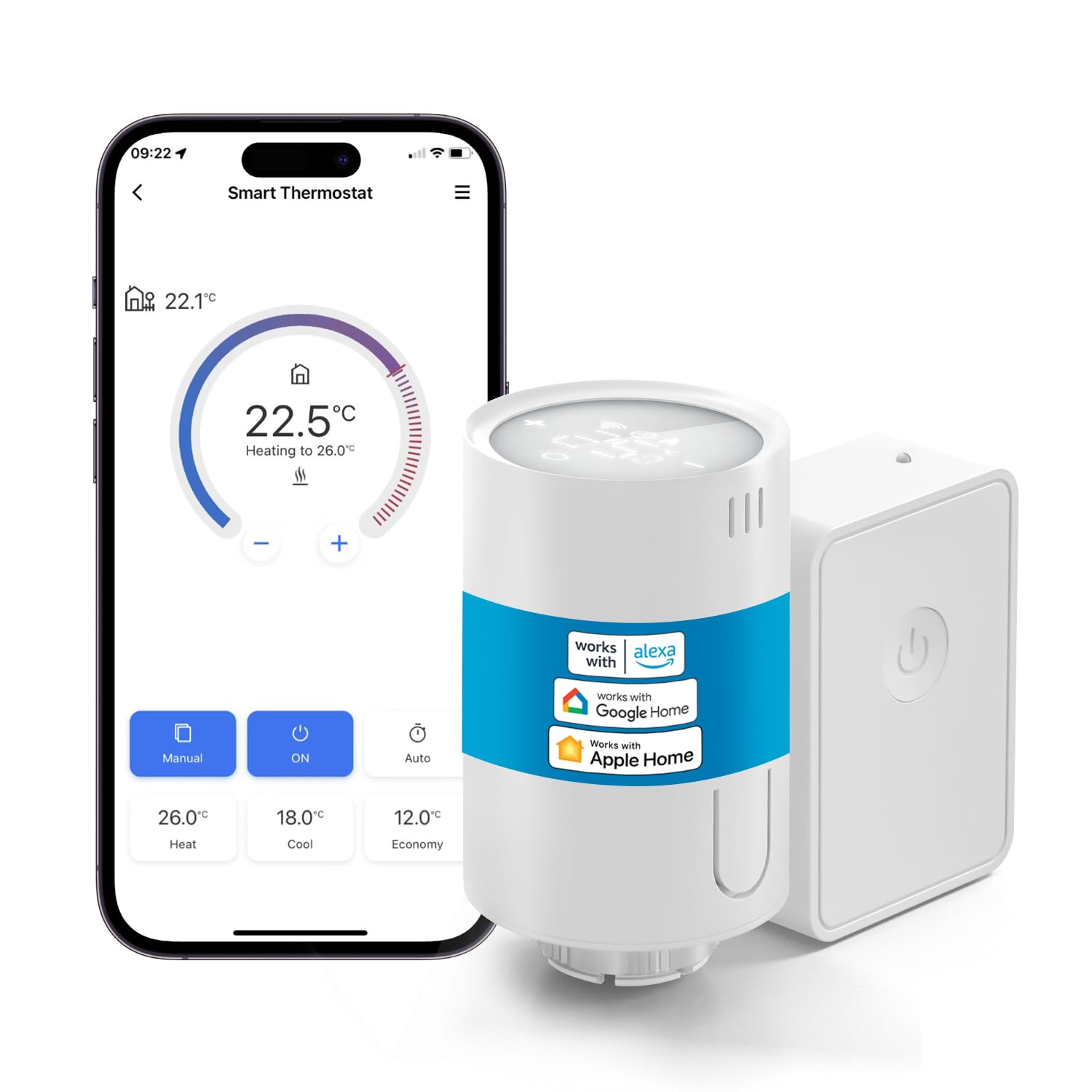 Meross Smart Heizkörperthermostat inklusive Hub, kompatibel mit HomeKit, WLAN Heizungsthermostat Kompatibel mit Siri, Alexa und Google Assistant, Fernsteuerung, M30*1,5mm, 6 Adapter