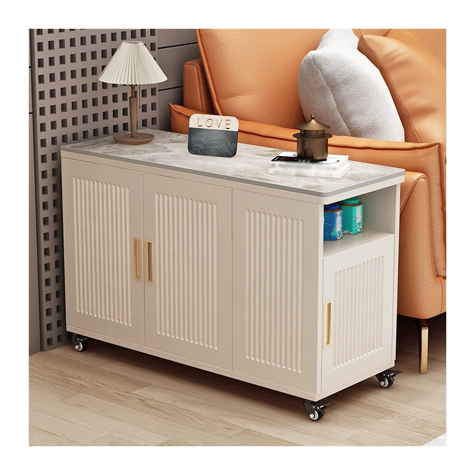 FUHAI-666 Wohnzimmer-Beistelltisch, Sofa-Beistelltisch, Schrank, Beistelltisch, Aufbewahrung, Sideboard, Sofa-Beistelltisch, Home-Tee-Bar-Maschine, Multifunktionstisch(Cream+Gray,40x100x66cm)