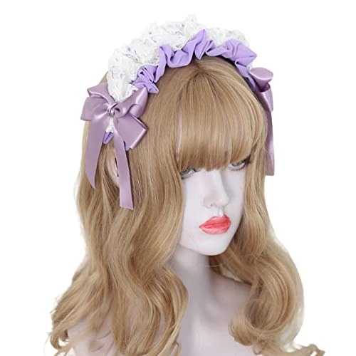 Niedlicher Lolita-Kopfschmuck mit Spitze, Schleife, Haarband, Anime-Party-Haarschmuck (Hellviolett)