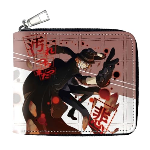 RYNDEX Bun-go STR-ay Dogs Geldtasche Anime, Spaß Süß Kawaii Kartenetui mit Münzfach, Kindergeldbörse für Ausweis Banknote Münze Foto(Color:Multicolor 3)