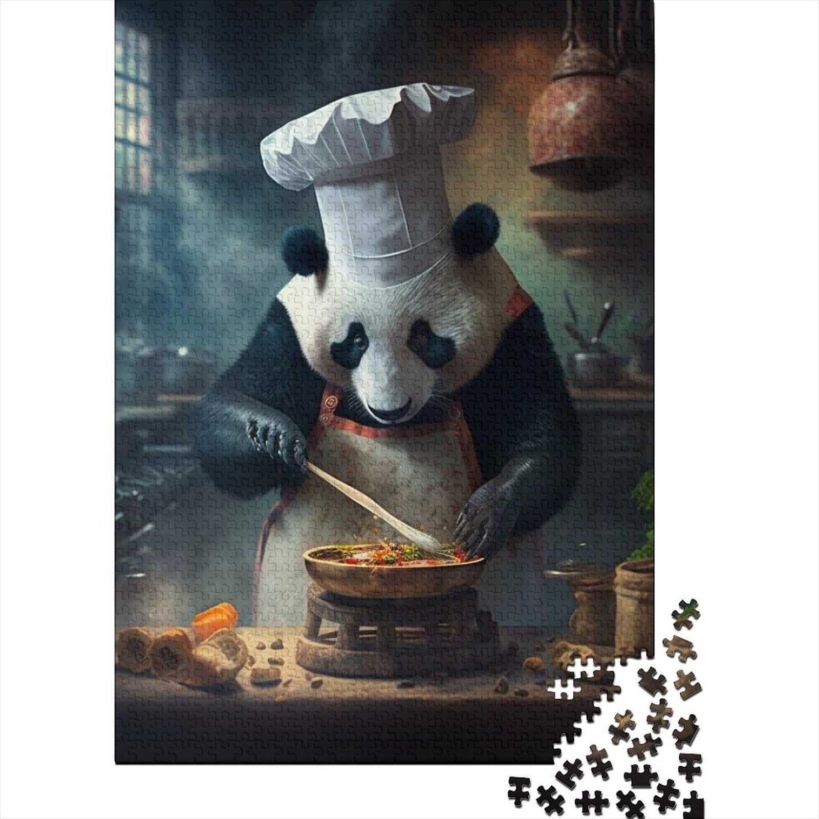 1000-teiliges Puzzle für Erwachsene und Teenager, Panda Is Cooking, Holzpuzzle für Erwachsene, Puzzlespielzeug, Erwachsene (Größe: 75 x 50 cm)