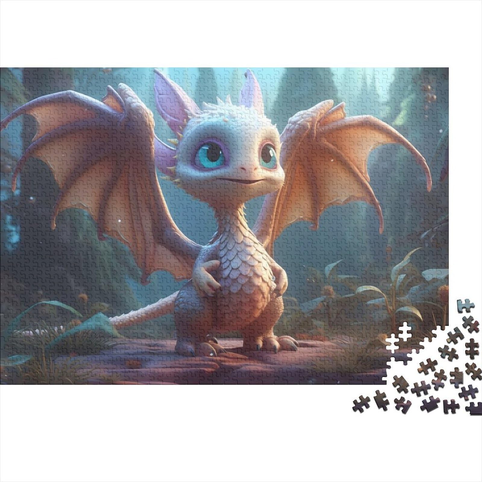 Weißer Babydrache für Erwachsene, schwierige Puzzles 1000 Teile für Erwachsene, schwierige Puzzles als Geschenke für die ganze Familie und die (Größe 75x50cm)