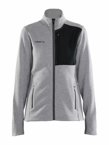 Craft ADV EXPLORE HEAVY FLEECE JACKET | Fleecejacke Damen XXL | Grey Melange-Black | Gebürstete Innenseite | Brusttasche mit Reißverschluss | Sweatjacke Herren | Activewear für Herren