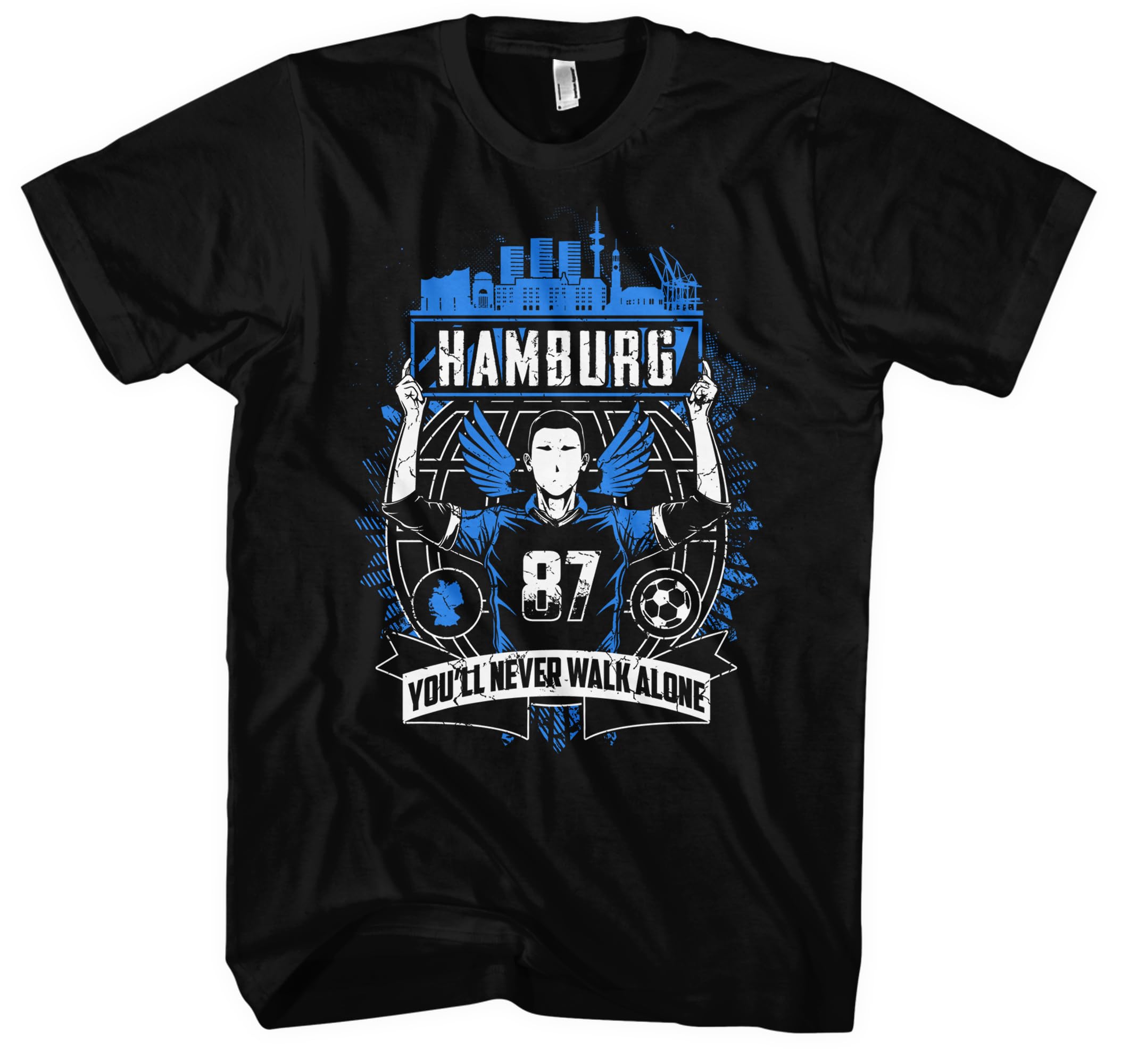 Hamburg Forever Herren T-Shirt | Sport Shirt Stadt Hamburg Fanartikel Trikot Geschenke Ultras Skyline | Schwarz (4XL)