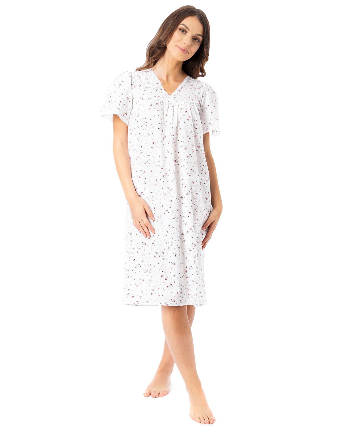 Lady Olga Ladies Incontinence Open Back Poly Cotton Floral Nightdresses by Pink 20-22