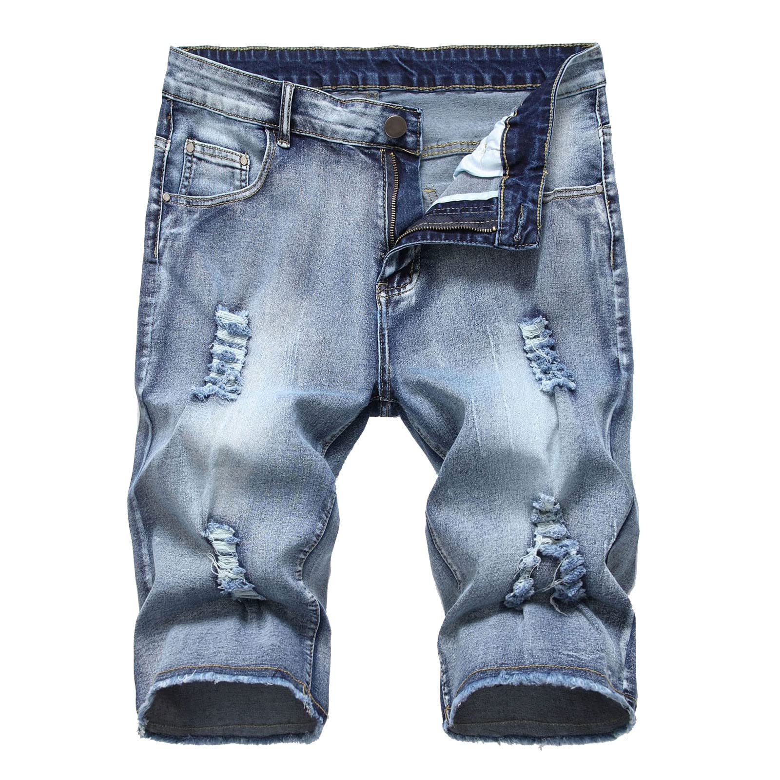 WANGTIANXUE Jeans Shorts Herren Kurze Hosen Herren Casual Bermuda Hose Geschenke für Männer Basic Stretch Shorts Slim Fit Shorts Baumwolle Denim Kurz Short Sommer Denim Half Pants Sweathose Blau