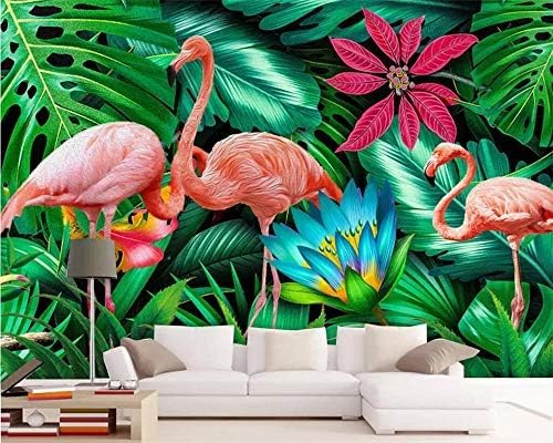 XLMING Frisches Bananenblatt Flamingo Feld 3D Tapeten Home Esszimmer Sofa Schlafzimmer Wohnzimmer TV Hintergrund-300cm×210cm